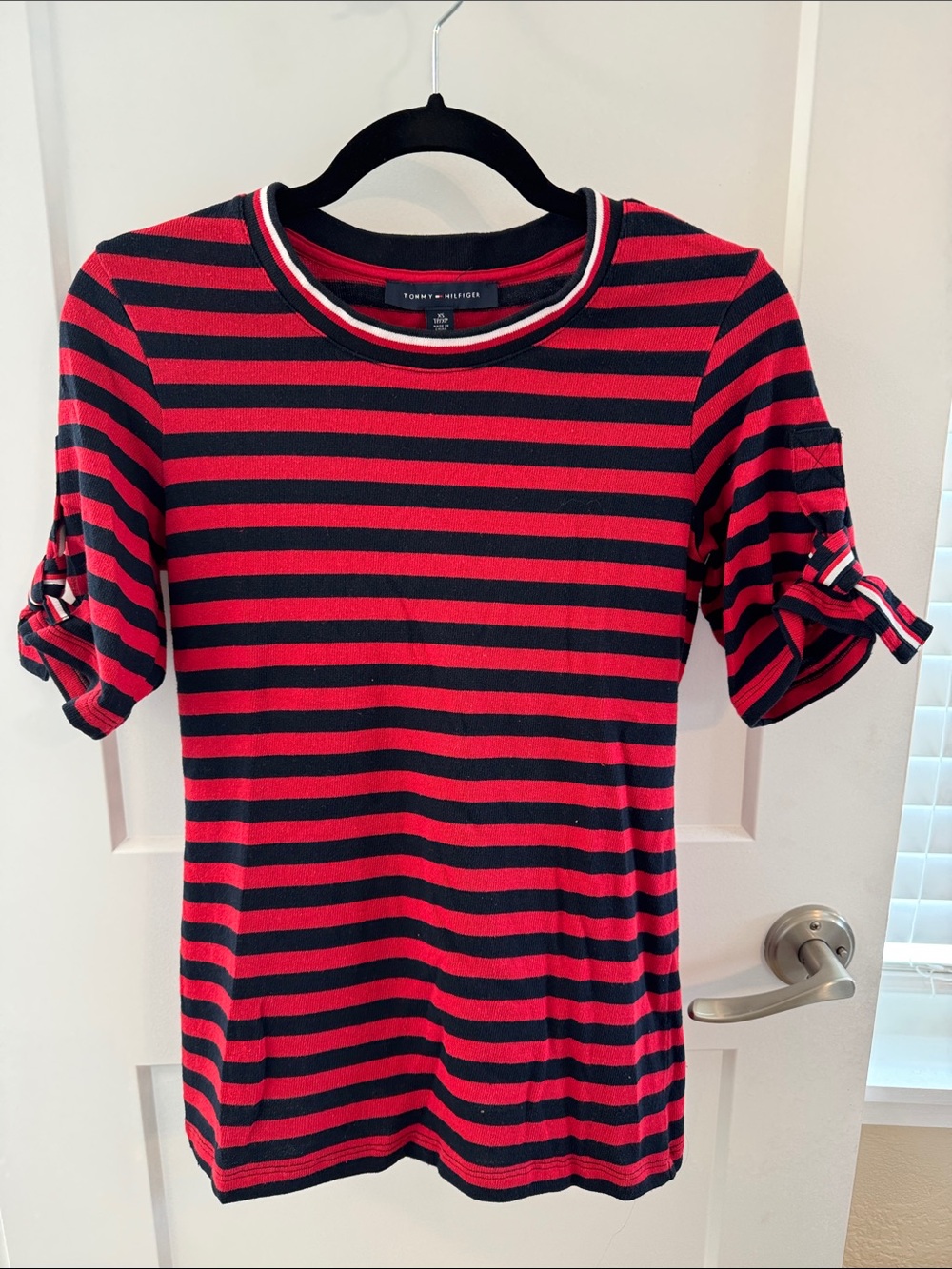 Tommy Hilfiger Red & Navy Striped Knot-Sleeve Tee